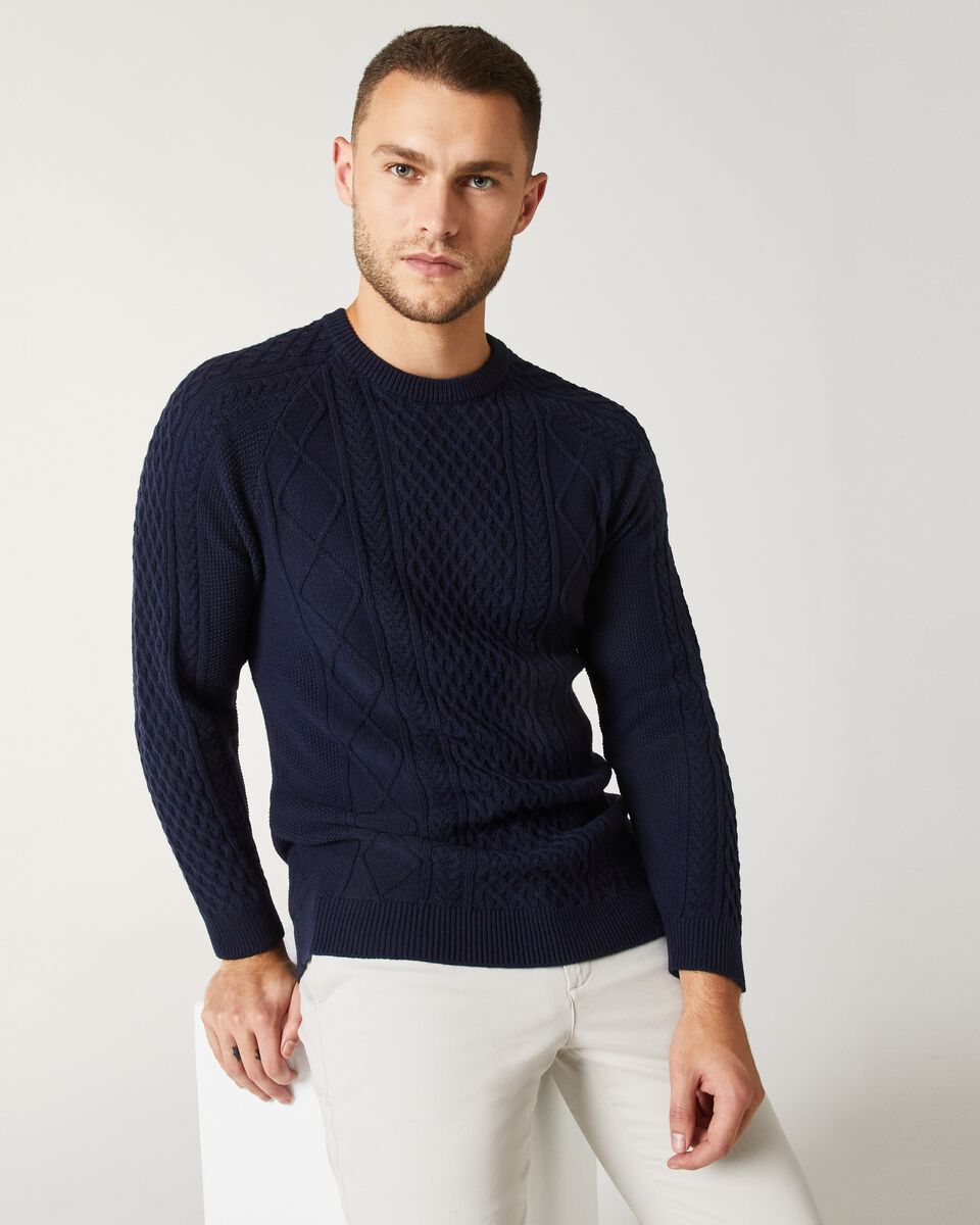 Mens Navy Cable Knit Jumper